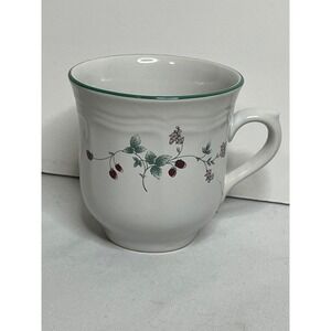 Vintage Summer Fruit Stoneware Mug Wild Strawberry Floral Design Green Rim